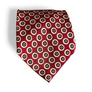 Polo by Ralph Lauren Burgundy and Cream Patterned 100% silk handmade in USA Tie